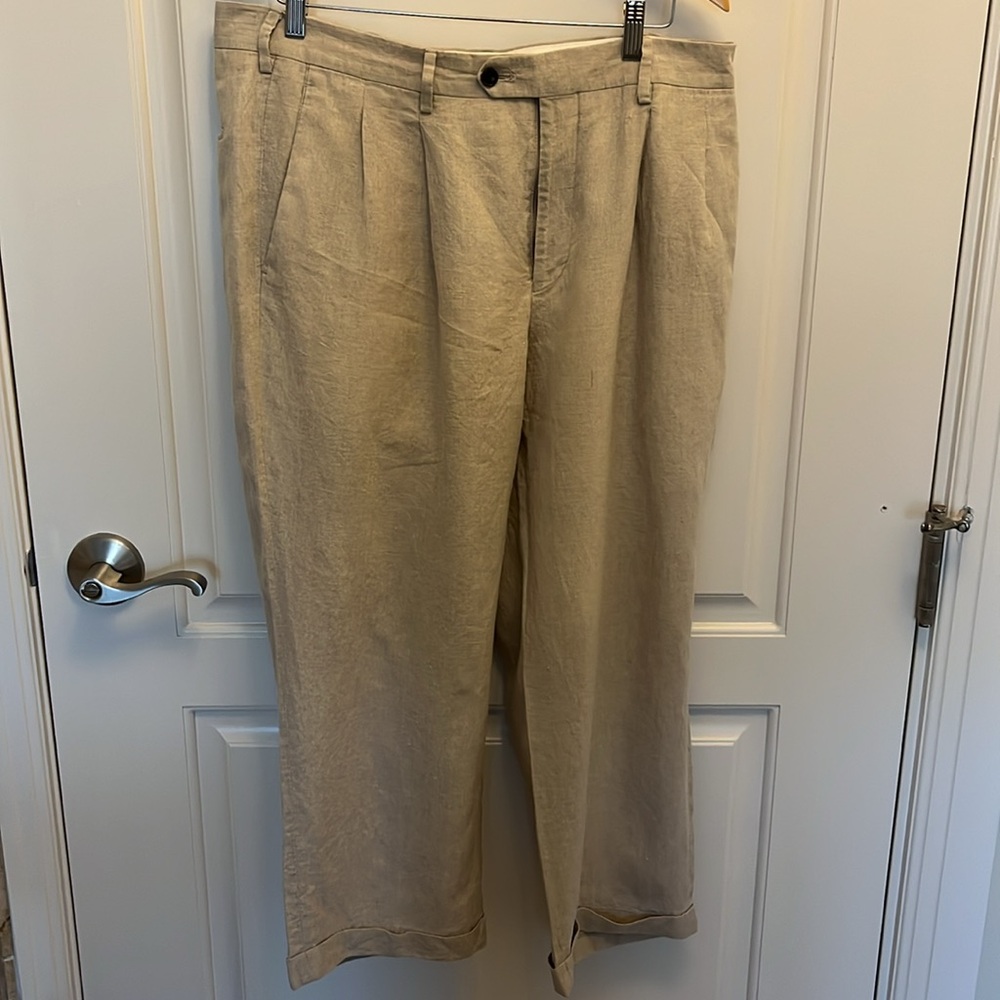 Paul Frederic Pleated Linen Pants Casual  Cream/Tan
